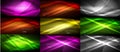 Set of neon smooth wave digital abstract backgrounds Royalty Free Stock Photo