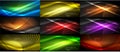 Set of neon smooth wave digital abstract backgrounds Royalty Free Stock Photo