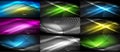 Set of neon smooth wave digital abstract backgrounds Royalty Free Stock Photo