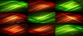 Set of neon smooth wave digital abstract backgrounds Royalty Free Stock Photo