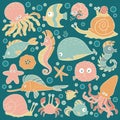 Set of vector ocean animals, stickers of fish Royalty Free Stock Photo