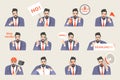 Set of vector office life stickers with a funny cartoon office worker in a different emotional state