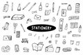 Set of vector doodle stationery. Office supplies. Royalty Free Stock Photo