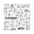 Set of vector doodle stationery. Office supplies.