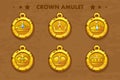 Set vector old amulets with crown