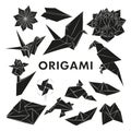 set of vector origami illustrations, silhouette black and white hand drawing Royalty Free Stock Photo