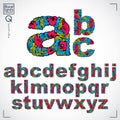 Set of vector ornate lowercase letters, flower-patterned typescript. Colorful characters created using herbal texture. Royalty Free Stock Photo