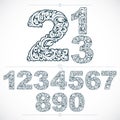 Set of vector ornate numbers, flower-patterned numeration. Black