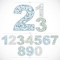 Set of vector ornate numbers, flower-patterned numeration. Blue