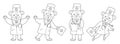 Set of vector outline bear doctors in medical hat with stethoscope. Cute funny animal character. Medicine coloring page for