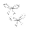 Set of vector outline bows, ribbons. Doodles, coloring book, hand drawn. Simple clip art