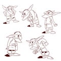 Set of vector outline drawings of trolls or goblins