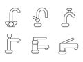 Set of vector outline faucets. Plumbing elements for design and web.