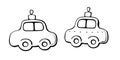 Set of vector outline glass xmas tree toys, decorations in form of car, doodle style. Clipart for Christmas and New Year Royalty Free Stock Photo