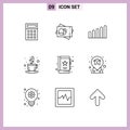 Set of 9 Vector Outlines on Grid for address, marketing, signal, business, book Royalty Free Stock Photo