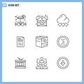 Set of 9 Vector Outlines on Grid for box, report, weather, paper, financial