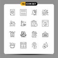 Set of 16 Vector Outlines on Grid for creative, music, brain, hobby, mind