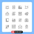 Set of 16 Vector Outlines on Grid for education, computer, stack, mouse, drying Royalty Free Stock Photo