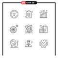 Set of 9 Vector Outlines on Grid for energy, wheel, businessman, tires, loss