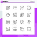 Pictogram Set of 16 Simple Outlines of hemisphere, brain, tablet, worldwide, globe Royalty Free Stock Photo