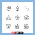 Modern Set of 9 Outlines Pictograph of holy, church, nature, christmas, money