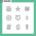 Pack of 9 creative Outlines of line, development, file, design, ui