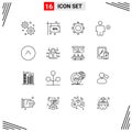 Set of 16 Vector Outlines on Grid for louck, circle, setting, arrow, energy Royalty Free Stock Photo