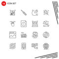 Set of 16 Vector Outlines on Grid for mobile, gestures, asteroid, candy, marshmallow Royalty Free Stock Photo