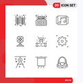 Set of 9 Vector Outlines on Grid for plumber, machine, media, home, electric