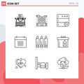 Set of 9 Vector Outlines on Grid for schedule, date, gas, calendar, server