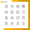 Modern Set of 16 Outlines and symbols such as soccer, field, finance, football, data