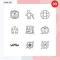 Set of 9 Vector Outlines on Grid for success, brain, stick, woman, breast cancer Royalty Free Stock Photo