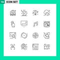 Set of 16 Vector Outlines on Grid for toch, music, grill, cloud, power Royalty Free Stock Photo