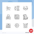 Set of 9 Vector Outlines on Grid for tutorials, valentine night, school, couple, love