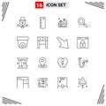 Set of 16 Vector Outlines on Grid for video, cctv, card, camera, research Royalty Free Stock Photo