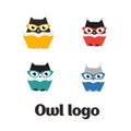 Set vector owl logo. Vector owl icon. Set flat vector owl logo. Vector owl. Royalty Free Stock Photo