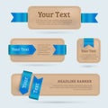 A set of vector paper banners with blue ribbon Royalty Free Stock Photo