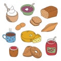 Set of vector pied doodle food icons in flat style