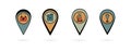 Set of vector pins with location icons. Colored pointers for route markers. For applications, video, printing. Refueling Royalty Free Stock Photo