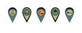 Set of vector pins with location icons. Colored pointers for route markers. For applications, video, printing. Resting Royalty Free Stock Photo