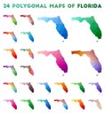 Set of vector polygonal maps of Florida. Royalty Free Stock Photo