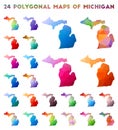 Set of vector polygonal maps of Michigan. Royalty Free Stock Photo