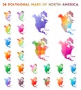 Set of vector polygonal maps of North America. Royalty Free Stock Photo