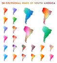 Set of vector polygonal maps of South America. Royalty Free Stock Photo