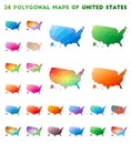Set of vector polygonal maps of USA. Royalty Free Stock Photo
