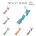 Set of vector polygonal New Zealand maps. Royalty Free Stock Photo