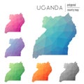 Set of vector polygonal Uganda maps.