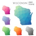 Set of vector polygonal Wisconsin maps. Royalty Free Stock Photo