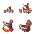 Vector biker girl pop art avatar icons Royalty Free Stock Photo