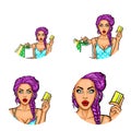 Set of vector pop art round avatar icons for users of social networking, blogs, profile icons.